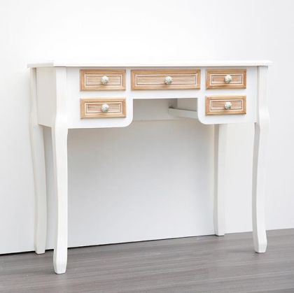 КОНЗОЛА, ДЪРВЕНА, КАФЯВО И БЯЛО, 5 ЧЕКМЕДЖЕТА, 90x40x78 см