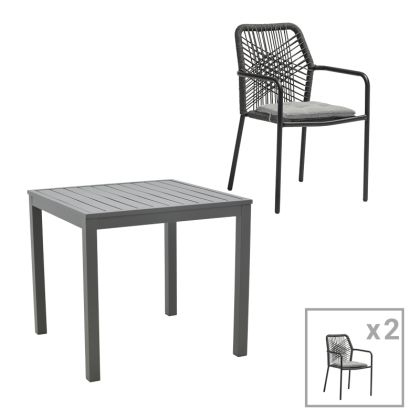 ТРАПЕЗНА МАСА KLITON-KHERSON КОМПЛЕКТ ОТ 3 ЧАСТИ АЛУМИНИЙ И АНТРАЦИТ 80X80X74СМ