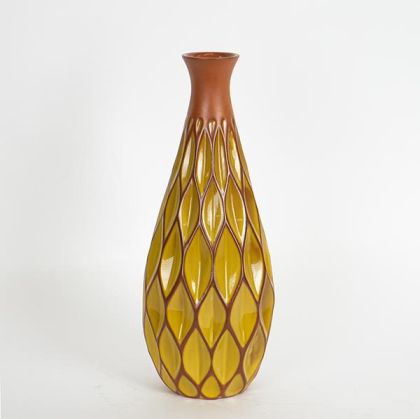 ВАЗА КЕРАМИЧНА, ТЕРАКОТА И ЖЪЛТО, 14.5x14.5x37см