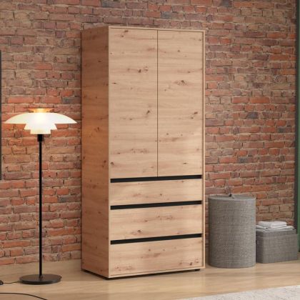 ГАРДЕРОБ CORBETT 2K3F H211 АРТИЗАН ДЪБ/МАТОВ ЧЕРЕН ЦВЯТ 93X55X211СМ