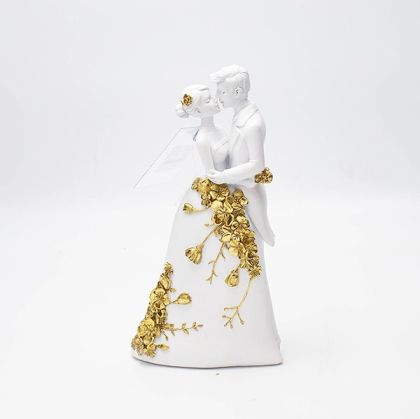 ДЕКОРАЦИЯ ЗА МАСА, ДВОЙКА, ПОЛИПОЛИРЕЗИН, БЯЛО-ЗЛАТНО, 11.2x5x20см