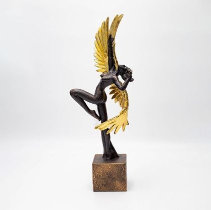 ДЕКОРАЦИЯ ЗА МАСА, ЖЕНА С КРИЛА, ПОЛИПОЛИРЕЗИН, ЗЛАТНО-ЧЕРНО, 13.5x7.5x37см