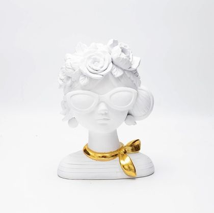 ДЕКОРАЦИЯ ЗА МАСА, ЖЕНА, ПОЛИРЕСОМА, ЗЛАТИСТО-БЯЛО, 14x10x20см