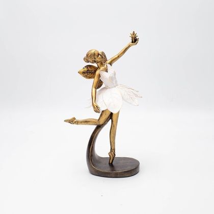 ДЕКОРАЦИЯ ЗА МАСА, ФЕЯ, ПОЛИРЕСОМА, БРОНЗОВО-БЯЛО, 11.58x8.5x24.2см