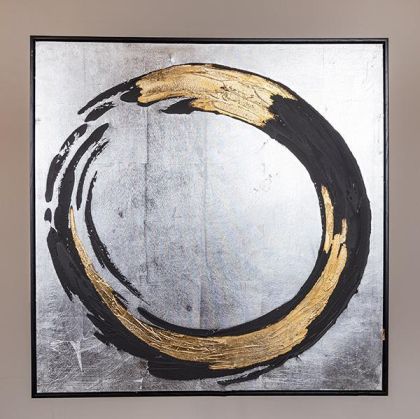 КАРТИНА ПЛАТНО КАРТИНА КРЪГ ЧЕРНО - ЗЛАТНО - СРЕБЪРНО 80x80x3.5см