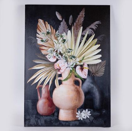 КАРТИНА ПЛАТНО с многоцветни цветя - черно 70x100x3см