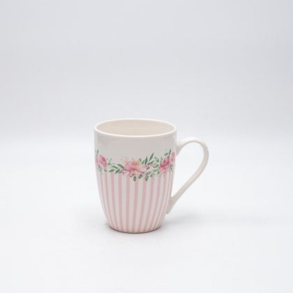 ЧАША ПОРЦЕЛАН БЯЛА С РОЗОВИ ЦВЕТЯ 350мл