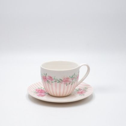 ЧАША С ЧИНИЙКА ПОРЦЕЛАН БЯЛА С РОЗОВИ ЦВЕТЯ 230мл