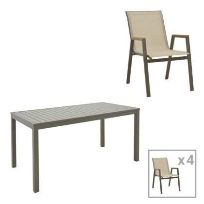 КОМПЛЕКТ ТРАПЕЗНА МАСА KLITON-AZELIE ОТ 5 ЧАСТИ В ЦВЯТ ШАМПАНСКО 150X80X74СМ