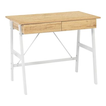 ОФИС БЮРО С ЧЕКМЕДЖЕТА LIONE В ЦВЯТ ДЪБ С БЕЛИ МЕТАЛНИ КРАКА 90X50X75СМ