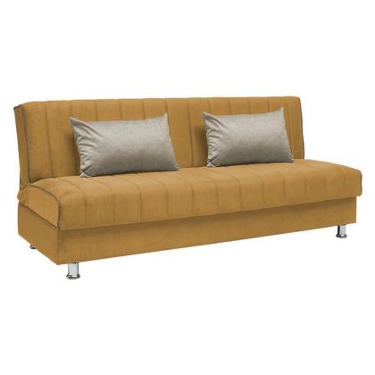 РАЗТЕГАТЕЛЕН ДИВАН NEW LEON ГОРЧИЦА С БЕЖОВИ ВЪЗГЛАВНИЦИ 190x85x83см