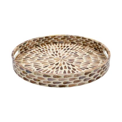 ДЕКОРАТИВЕН ПОДНОС MDF-ЧЕРУПКА СЪЛЗА FL01 БЕЖОВО-КАФЯВО-БЯЛ ЦВЯТ 35СМ