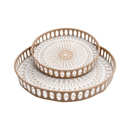 КОМПЛЕКТ ОТ 2 МЕТАЛНИ ПОДНОСА FL1510 БЕЖОВО-БЯЛ ЦВЯТ 38X5СМ