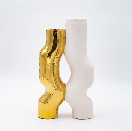 ВАЗА, КЕРАМИЧНА, БЯЛО-ЗЛАТНА, 15.5X6.5X27.5СМ