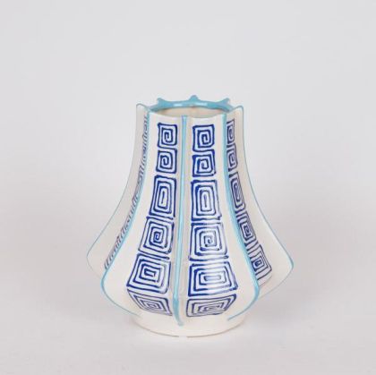 ВАЗА, КЕРАМИЧНА, ЖЪЛТО-СИВО-СВЕТЛОСИНЯ, 22X22X25СМ