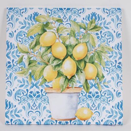 КАРТИНА ПЛАТНО С ЛИМОНИ ЖЪЛТО - ЗЕЛЕНО - СВЕТЛО СИНЬО 50X50СМ