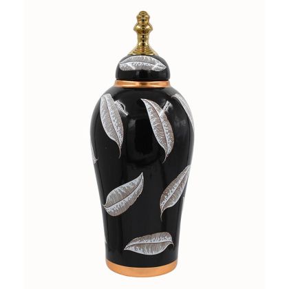 КЕРАМИЧНА ВАЗА FL7008 ЧЕРНО-БЯЛО-ЗЛАТИСТ ЦВЯТ 18X51СМ