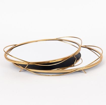 ПОДНОС S/2, МЕТАЛЕН, С ОГЛЕДАЛО, ЗЛАТИСТ Д:Ш35X25X5, Ш:Ш30,5X20,5X5СМ