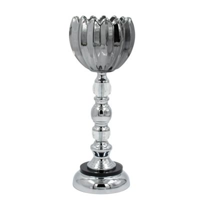 СТЪКЛЕН СВЕЩНИК FL188 ЧЕРНО-СРЕБЪРЕН ЦВЯТ 12X35СМ