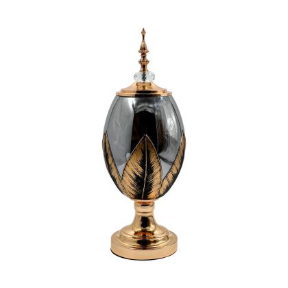 СТЪКЛЕНА ВАЗА С КАПАК FL3087 ЧЕРНО-ЗЛАТИСТ ЦВЯТ 17X47СМ