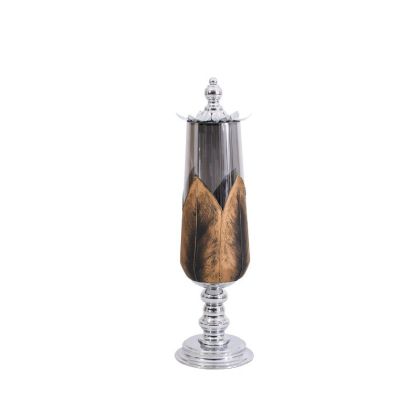 СТЪКЛЕНА ВАЗА С КАПАК И МЕТАЛЕН КРАЧЕ FL106 ЧЕРНО-СРЕБЪРЕН ЦВЯТ 14X50СМ