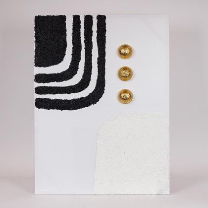 КАРТИНА ПЛАТНО С РЕЛЕФЕН МОДЕЛ БЯЛО - ЧЕРНО - ЗЛАТНО 60X7X80СМ