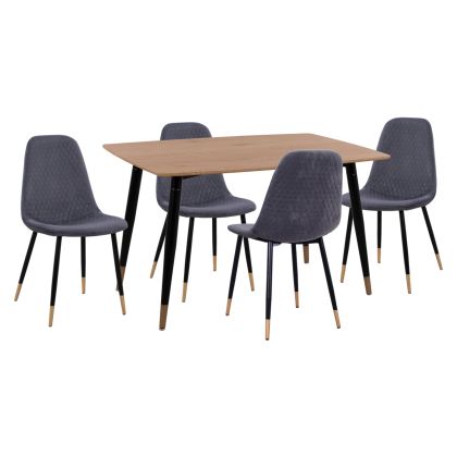 КОМПЛЕКТ ЗА ТРАПЕЗАРИЯ 5 ЧАСТА ALIZA HM11196.01 MDF ПЛОТ - КАДИФЕ В СИВО И МЕТАЛ В ЧЕРНО