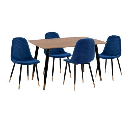 КОМПЛЕКТ ЗА ТРАПЕЗАРИЯ 5 ЧАСТА ALIZA HM11196.08 MDF ПЛОТ - КАДИФЕ В СИНЬО И МЕТАЛ В ЧЕРНО