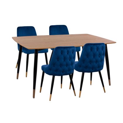 КОМПЛЕКТ ЗА ТРАПЕЗАРИЯ 5 ЧАСТА JOLIE HM11198.08 MDF ПЛОТ - КАДИФЕ В СИНЬО И МЕТАЛ В ЧЕРНО