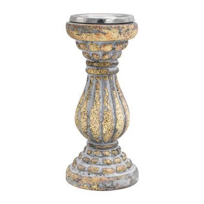 СТЪКЛЕН СВЕЩНИК FL2815 МЕТАЛНА ПОВЪРХНОСТ 11X24СМ