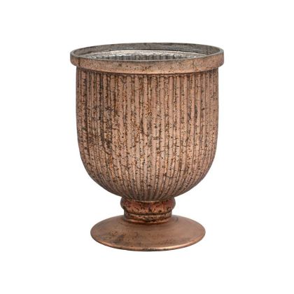 СТЪКЛЕНА ВАЗА С КРАКА FL636 РОЗОВА С МЕТАЛНА ПОВЪРХНОСТ 14X18СМ