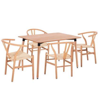 КОМПЛЕКТ МАСИ И СТОЛОВЕ 5 ЧАСТИ BRAVE HM21182 MDF ПЛОТ - БУКОВА ДЪРВЕСИНА И ХАРТИЕНО ВЪЖЕ В ЕСТЕСТВЕН ЦВЯТ