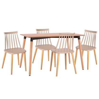 КОМПЛЕКТ МАСИ И СТОЛОВЕ 5 ЧАСТИ VANESSA HM21181 MDF ПЛОТ И РАМКИ В ЕСТЕСТВЕН ДЪРВЕСЕН ЦВЯТ - ПОЛИПРОПИЛЕН В КАПУЧИНО