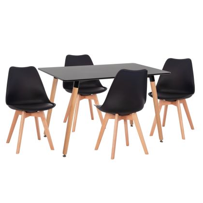 КОМПЛЕКТ МАСИ И СТОЛОВЕ 5 ЧАСТИ VEGAS HM21185 MDF ПЛОТ В ЧЕРНО - КРАКА ОТ БУК