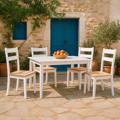 КОМПЛЕКТ ОТ 5 ЧАСТИ, ТРАПЕЗНА МАСА MABOR-YORK, БЯЛО ДЪРВО, 120-150X80X73.8 СМ