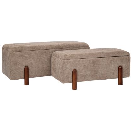 ДЪЛГА ТАБУРЕТКА С ДЪРВЕНИ КРАКА И МЯСТО ЗА СЪХРАНЕНИЕ D110X43X46CM D90X37X40CM