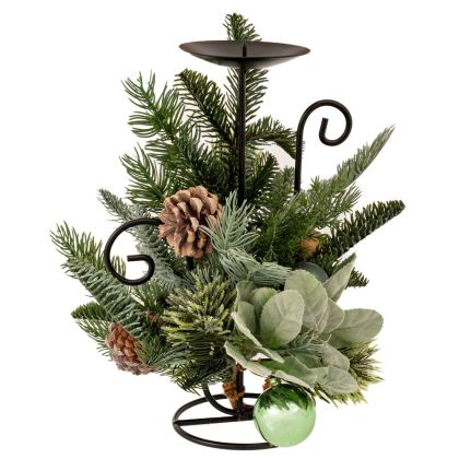 ЗЕЛЕН СВЕЩНИК С ШИШАРКИ И ТОПЧЕТА 33 СМ