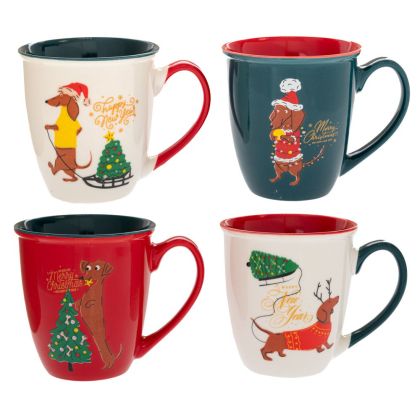 КОЛЕДНА КЕРАМИЧНА ЧАША С КОЛЕДНИ ФИГУРКИ, 4 ДИЗАЙНА В КУТИЯ