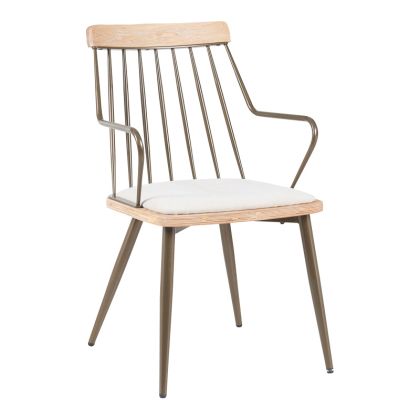 КРЕСЛО POSSE БРОНЗОВ МЕТАЛ-БЯЛО ИЗМИТО ДЪРВО-БЕЖОВ ПЛАТ 52X59X83СМ