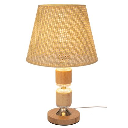 ЛАМПА ОТ ЕСТЕСТВЕНО ДЪРВО С ПЛЕТЕНА ШАПКА С ДОПЪЛНИТЕЛНО ОСВЕТЛЕНИЕ В ОСНОВАТА 40 СМ