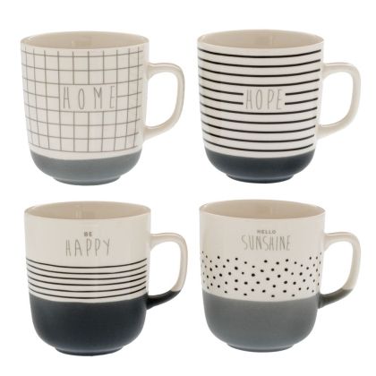 СИВО-БЯЛА КЕРАМИЧНА ЧАША С 4 ДИЗАЙНА 9X10 СМ