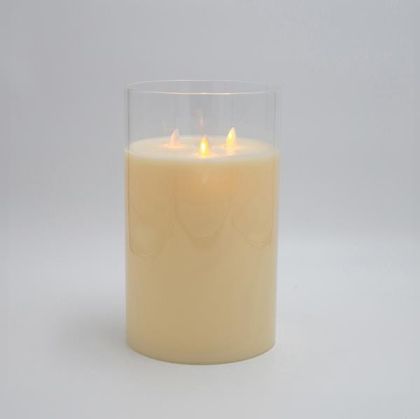 ДЕКОРАТИВНА LED СВЕЩ НА БАТЕРИЯ С 3 МИГАЩИ ПЛАМЪКА, СЪС СТЪКЛО, С ТАЙМЕР, 15X25 СМ