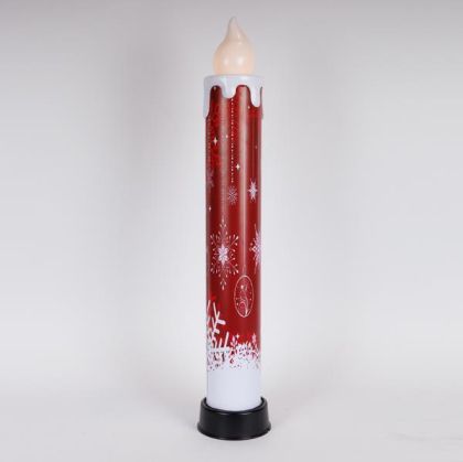 ЗАПАЛЕНА СВЕЩ 14X82, ЧЕРВЕНА СЪС СНЕЖИНКИ, С ПОДВИЖЕН ПЛАМЪК, КУТИЯ ЗА БАТЕРИИ 3XAA, ТАЙМЕР, 6 ТОПЛО БЯЛИ LED, IP44