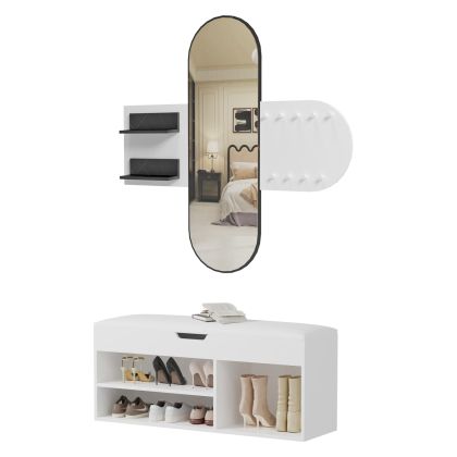 МЕБЕЛИ ЗА АНТРЕ 2 БР. CHERYL HM21276.01 МЕЛАМИН В БЯЛО - ЧЕРЕН МРАМОРЕН ВИД