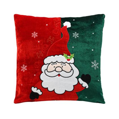 КОЛЕДНА ДЕКОРАТИВНА ВЪЗГЛАВНИЦА ДЯДО КОЛЕДА FL112 ЧЕРВЕНО-ЗЕЛЕНО-БЯЛО 42X42X5СМ