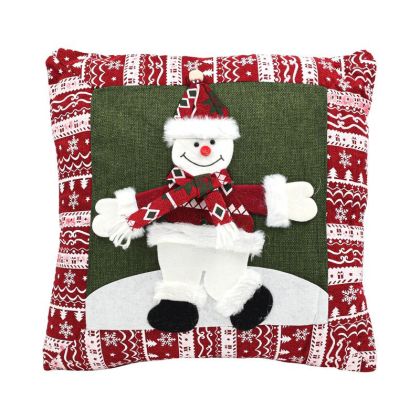 КОЛЕДНА ДЕКОРАТИВНА ВЪЗГЛАВНИЦА СНЕЖЕН ЧОВЕК FL033 ЗЕЛЕН ЦВЯТ 44X44X10СМ