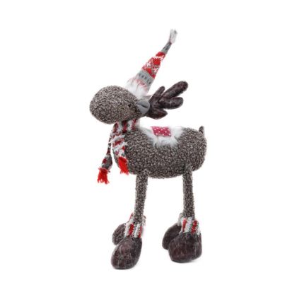 КОЛЕДНА ДЕКОРАТИВНА ФИГУРА СЕВЕРЕН ЕЛЕН ЧЕРВЕНО-СИВА 25X25X45СМ