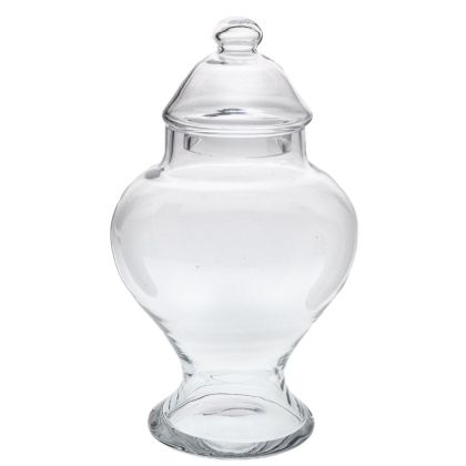 ПРОЗРАЧНА СТЪКЛЕНА ВАЗА С КАПАК 15X30 СМ