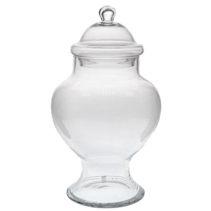 ПРОЗРАЧНА СТЪКЛЕНА ВАЗА НА КРАК С КАПАК D14X22X42 СМ