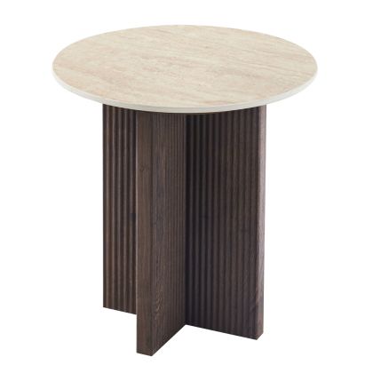 СТРАНИЧНА МАСА SKY HM18330 КЕРАМИЧЕН ПЛОТ С ТРАВЕРТИНОВ КАМЪК - МДФ ОСНОВА В КАФЯВО Φ45X50H